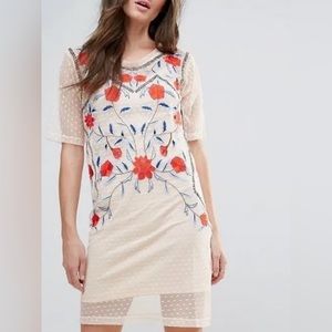 River Island Cream Floral Embroidered Mesh Dress